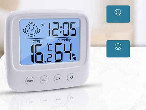 Digitalt termometer/hygrometer med ur alarm LCD inkl. AAA-batterier