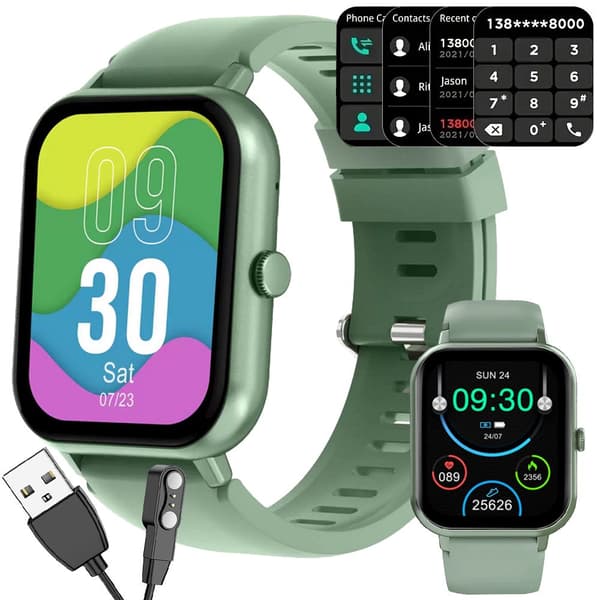 Smartwatch med Bluetooth-samtal grön silikonarmband 5–7 dagar