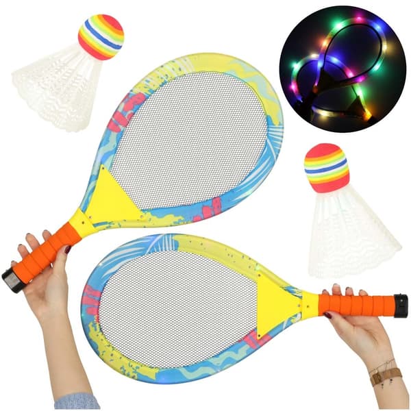 LED-belysta badmintonrack set 2-pack med 2 shuttles inkl batterier