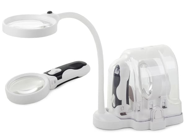 Bordslupp med LED 2-i-1 handlupp 3 linser 2,5x/5x/16x