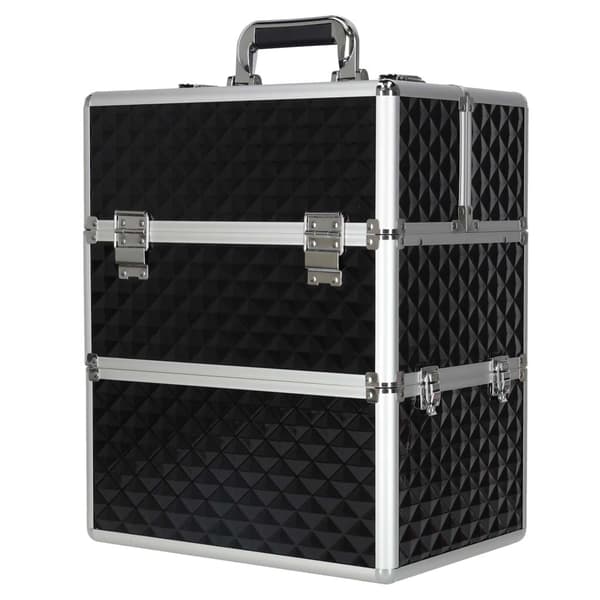 Makeuptaske makeupkuffert med 5 niveauer og 4 rum, sort plast