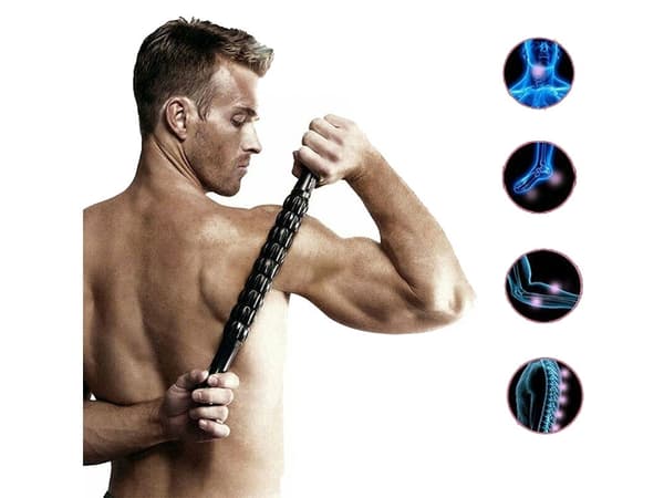 Massagerulle med 9 ruller til ryg/ben plast sort 42 cm