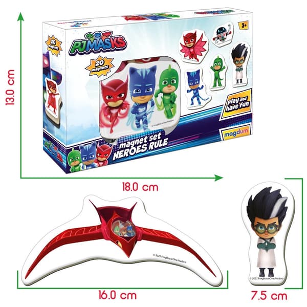 Pj Masks magnet sæt 20-pack magneter til børn 3+ (ca 3–8 cm)