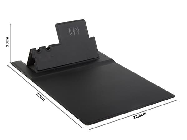 Musemåtte med trådløs oplader og mobilholder USB-C, sort