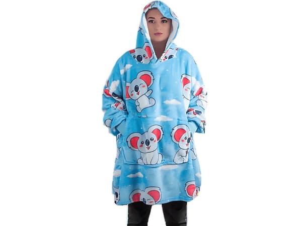 Tæppe-trøje med hætte oversize XXL one size blå polyester