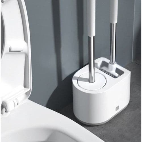 WC-harjasetti 2-pack pyöreä & litteä tippakupilla valkoinen/harmaa