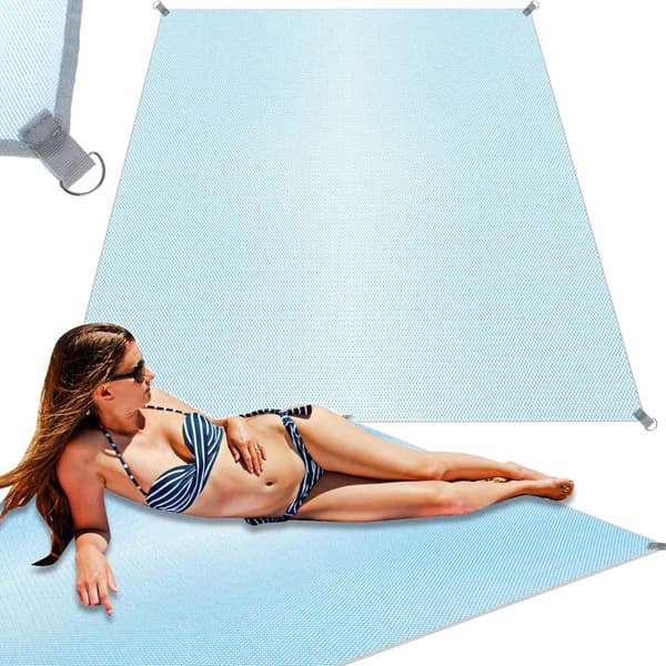 Sandfri strandmatta 200x200 cm blå polyester med markspikar