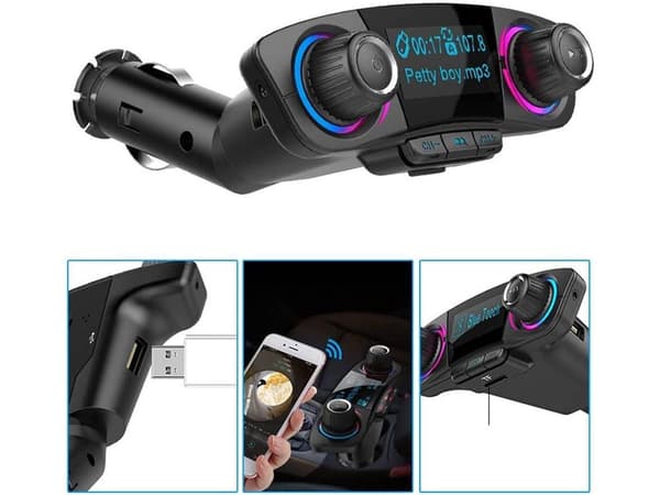 FM-sender Bluetooth 5.0 biladapter 12/24V 2x USB AUX SD