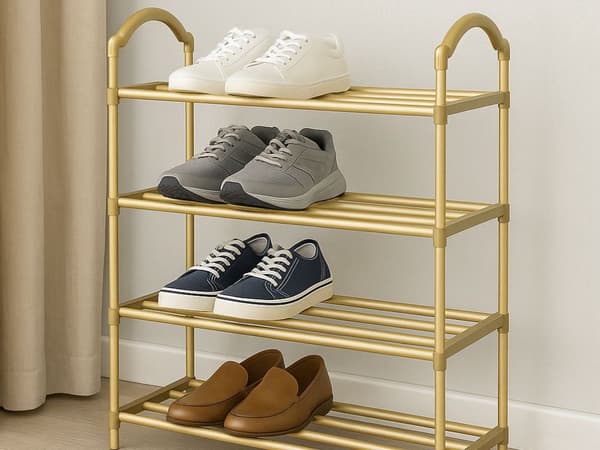 Skoställ 4 hyllplan guld 72x63x24 cm