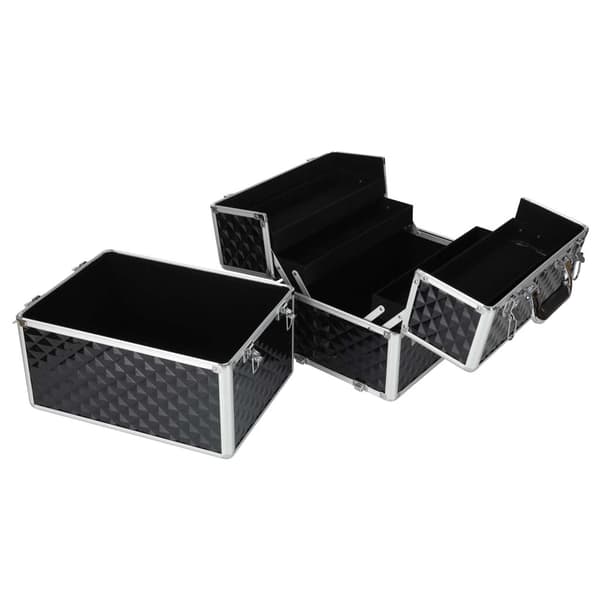 Makeuptaske makeupkuffert med 5 niveauer og 4 rum, sort plast