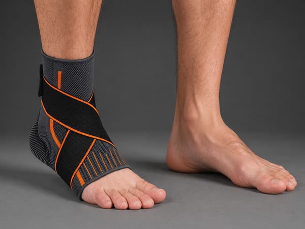 Ankelstøtte med velcro, elastisk bandage 25 cm, grå/orange