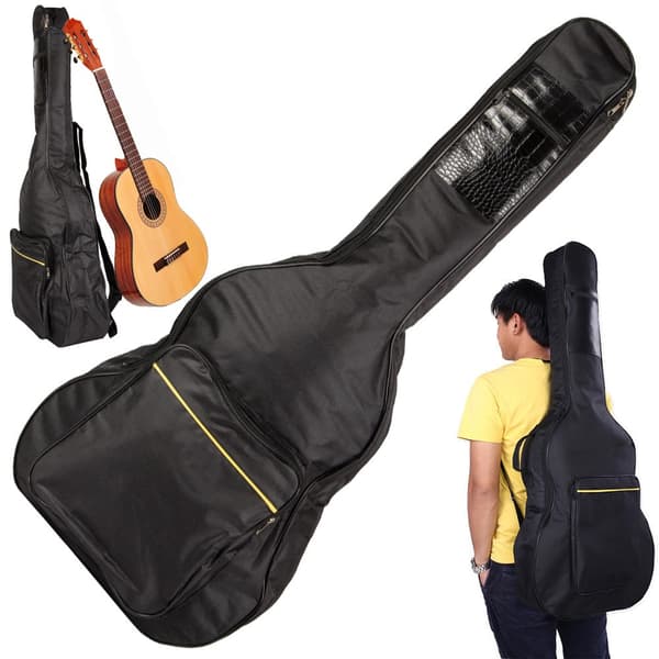 Guitar-etui til akustisk guitar i polyester sort 105 cm med lommer