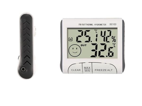 Väderstation termometer/hygrometer med extern sensor, inne/ute, vit