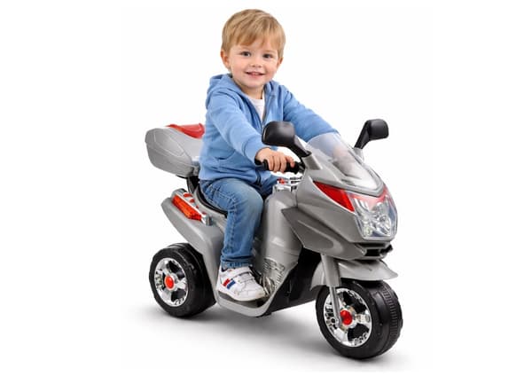 Elmotorcykel för barn 3+ 6V batteridriven 3-hjul silver