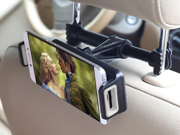 Nakkestøtteholder til bil til mobil/tablet 11–19 cm sort