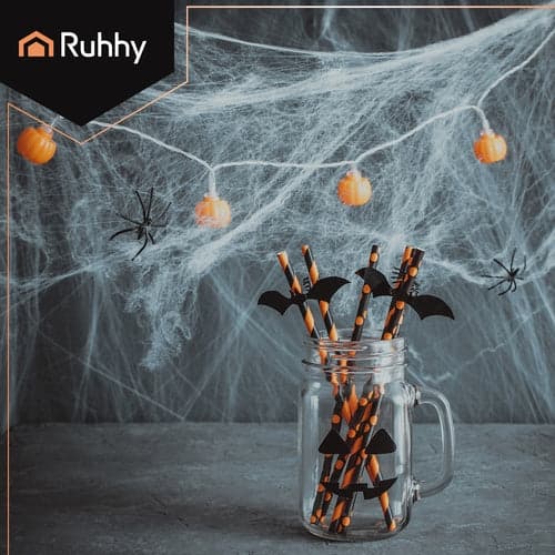 Spindelvæv Halloween-dekoration 2,5 m² med 2 sorte edderkopper