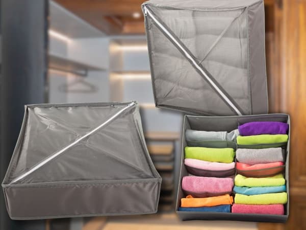Skuffeorganisator 8 rum polyester grå 32x32x10 cm