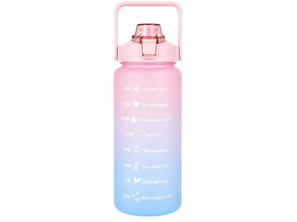 Vattenflaska 2 liter med sugrör och måttskala rosa/blå
