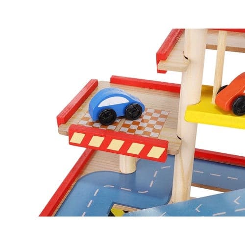 Trægarage legetøj 4 niveauer med elevator, 4 biler & helikopter 40x50,5cm