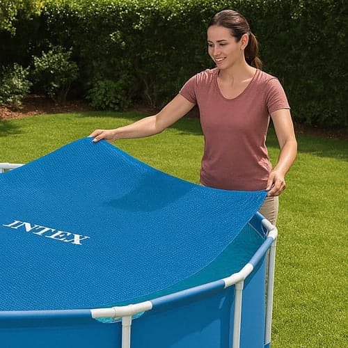 Solbeskyttelse pooloverdækning bobleplast 448 cm til rund pool 457 cm blå