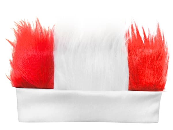 Supporterhår pandebånd hvid/rød polyester 16 x 20 cm