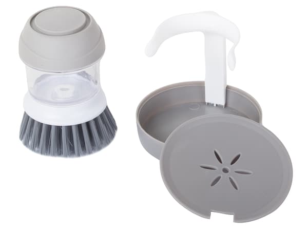 Opvaskebørste med sæbedispenser og holder grå 9,5 cm