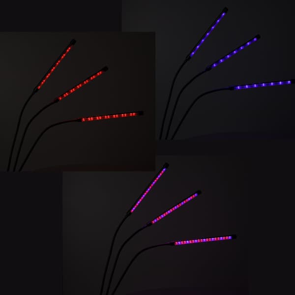 LED-växtlampa 10W med klämfäste, 3 flexibla armar, USB, timer
