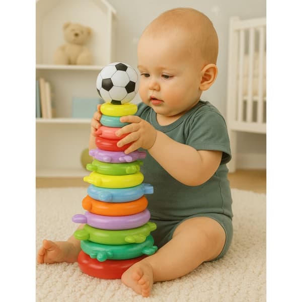 Stapelpyramid med 13 ringar + boll, plast, 42,5 cm