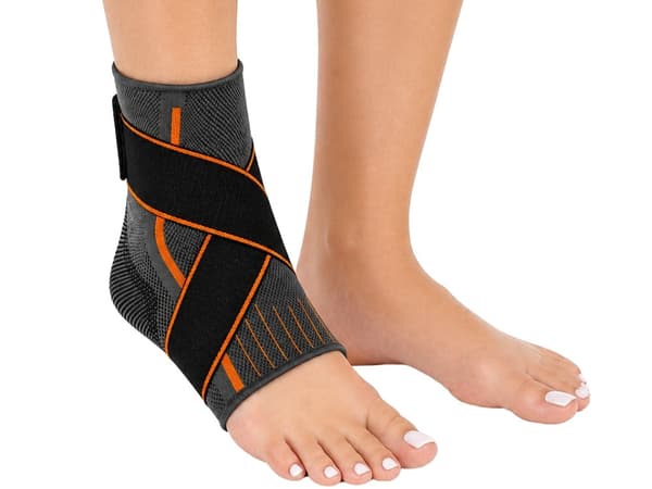 Nilkkatuki tarrakiinnityksellä, elastinen side 25 cm, harmaa/oranssi