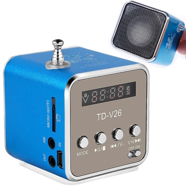 Trådlös mini högtalare FM-radio Bluetooth 5.0 LED blå 3 W