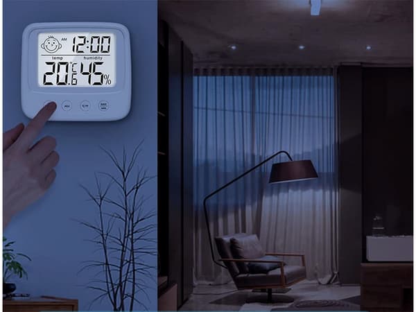 Digitalt termometer/hygrometer med ur alarm LCD inkl. AAA-batterier