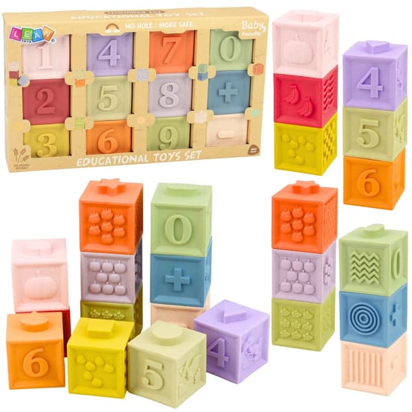 Sensoriska utbildningsblock i gummi med siffror/texturer 12-pack 5x5 cm