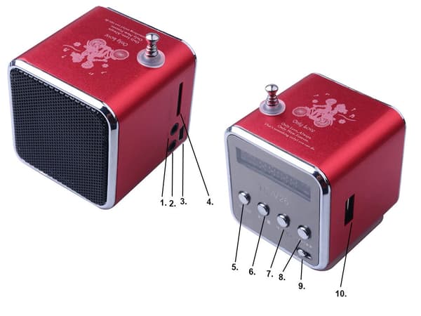 Langaton kaiutin FM-radiolla Bluetooth 5.0 LED 3 W punainen