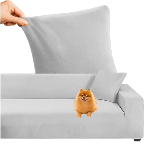 Sofabetræk til hjørnesofa elastisk velour lysegrå 145-185 cm + pudebetræk