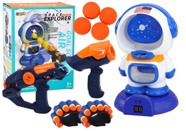 Arkadeskydespil astronaut med LCD-pointtæller, 2 pistoler + bløde bolde