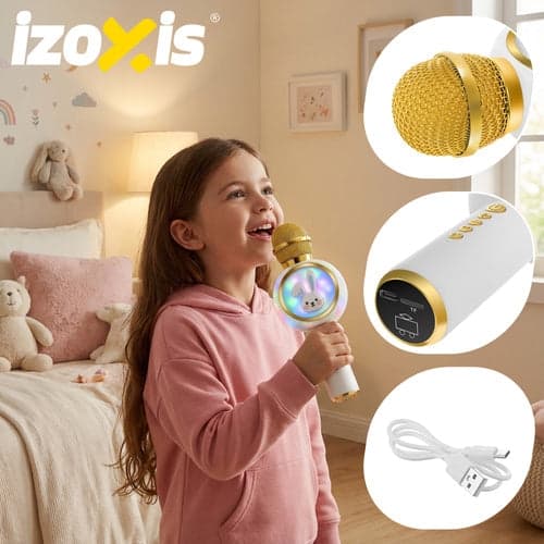 Trådlös karaoke mikrofon för barn Bluetooth 5.1 5W LED vit