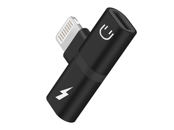 Lightning-adapter 2-i-1 splitter til opladning og hovedtelefoner sort