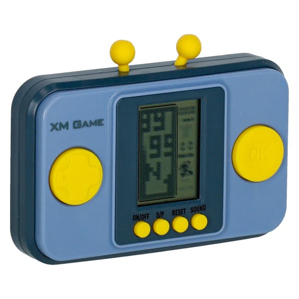 Bärbar retro spelkonsol grå med inbyggda spel, 2x AAA (ingår ej)