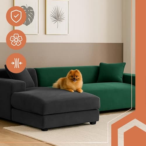 Sofföverdrag hörnsoffa elastisk sammet grön 145-185 cm + kuddfodral