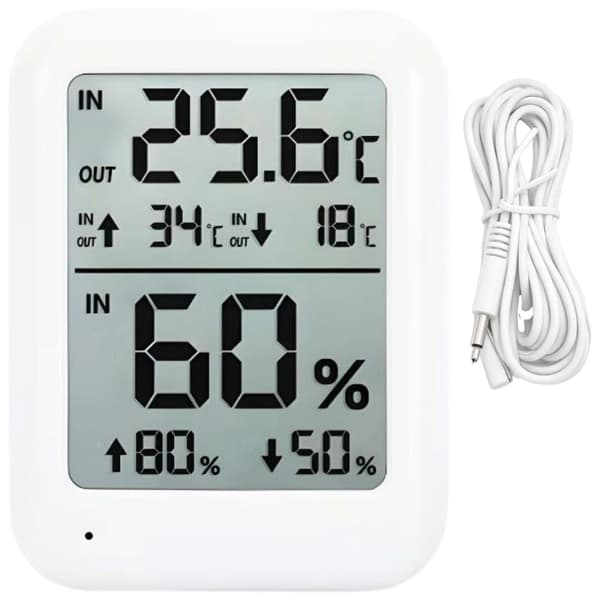 Termometer/hygrometer med LCD och extern sensor -40–+90°C