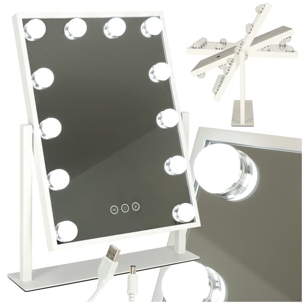 LED-meikkipeili 12 LED himmennettävä 3 valaistustilaa USB 30x40 cm
