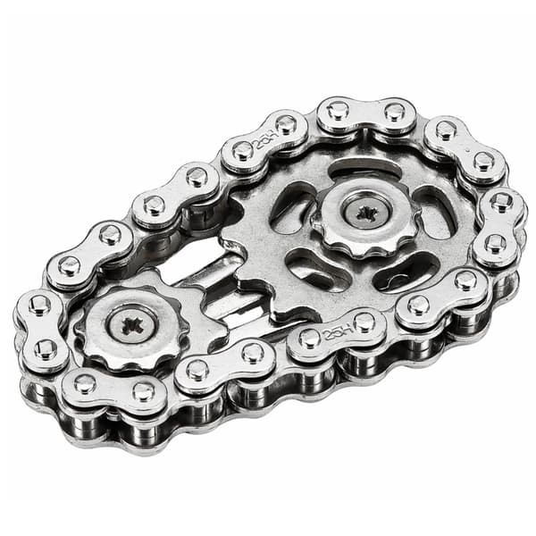 Kæde fidget spinner i rustfrit stål sølv 6x4 cm