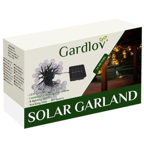 Solcellsdriven LED-ljusslinga 100 bollar varmvit 11,6 m IP44