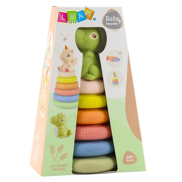 Sensorisk stabelpyramide i ECO-gummi med dinosaur 7 dele 6+ mdr