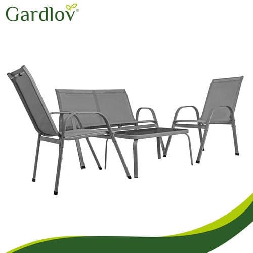 Trädgårdsmöbelset 4-sits soffa 2 fåtöljer bord glas/stål