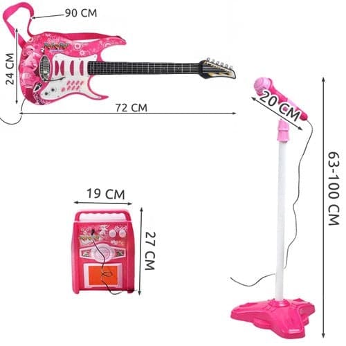 Elgitarrset för barn rosa med förstärkare, mikrofonstativ och MP3-ingång
