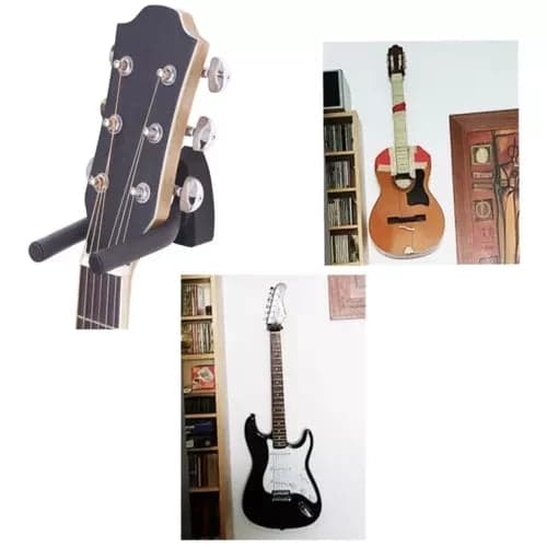 Guitarholder vægmontering justerbar sort, universel til guitar/bas