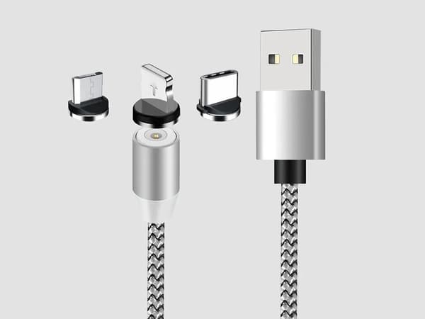 Magnetisk laddkabel 3-i-1 USB-C/Micro USB/Lightning 1 m