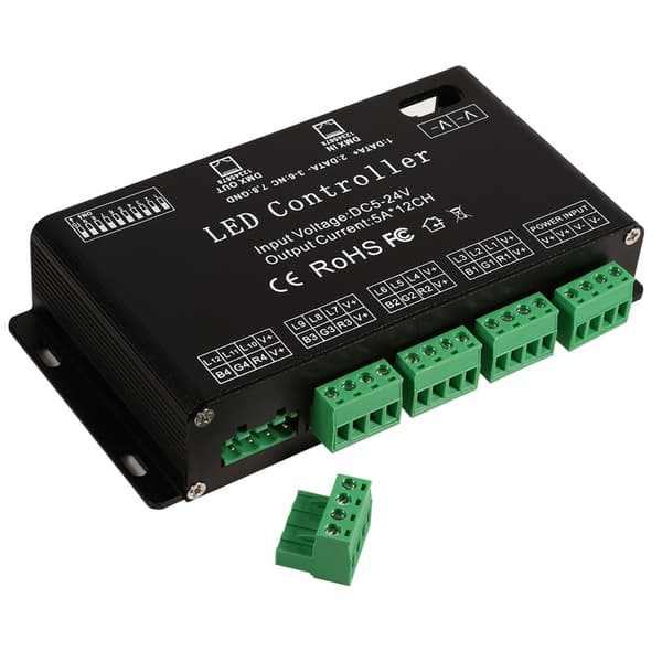 RGB LED Strip Controller 6-kanals DMX512 Dekoder Driver 5V-24V DC Sort Modul