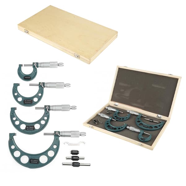 4-pack 0-100 mm metrisk extern mikrometer precisionsmätverktyg med förvaringslåda